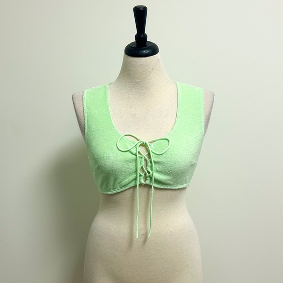 Savage X Fenty Fluorescent Green Terry Cloth Sleeveless Tie Crop Top NWT Large - Picture 3 of 10